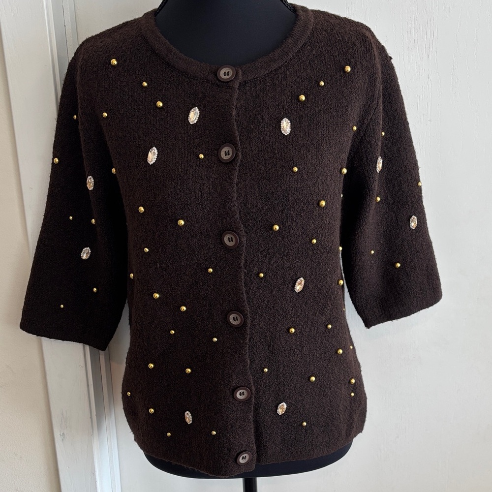 Elegant Brown Sweater with Gold Accents
